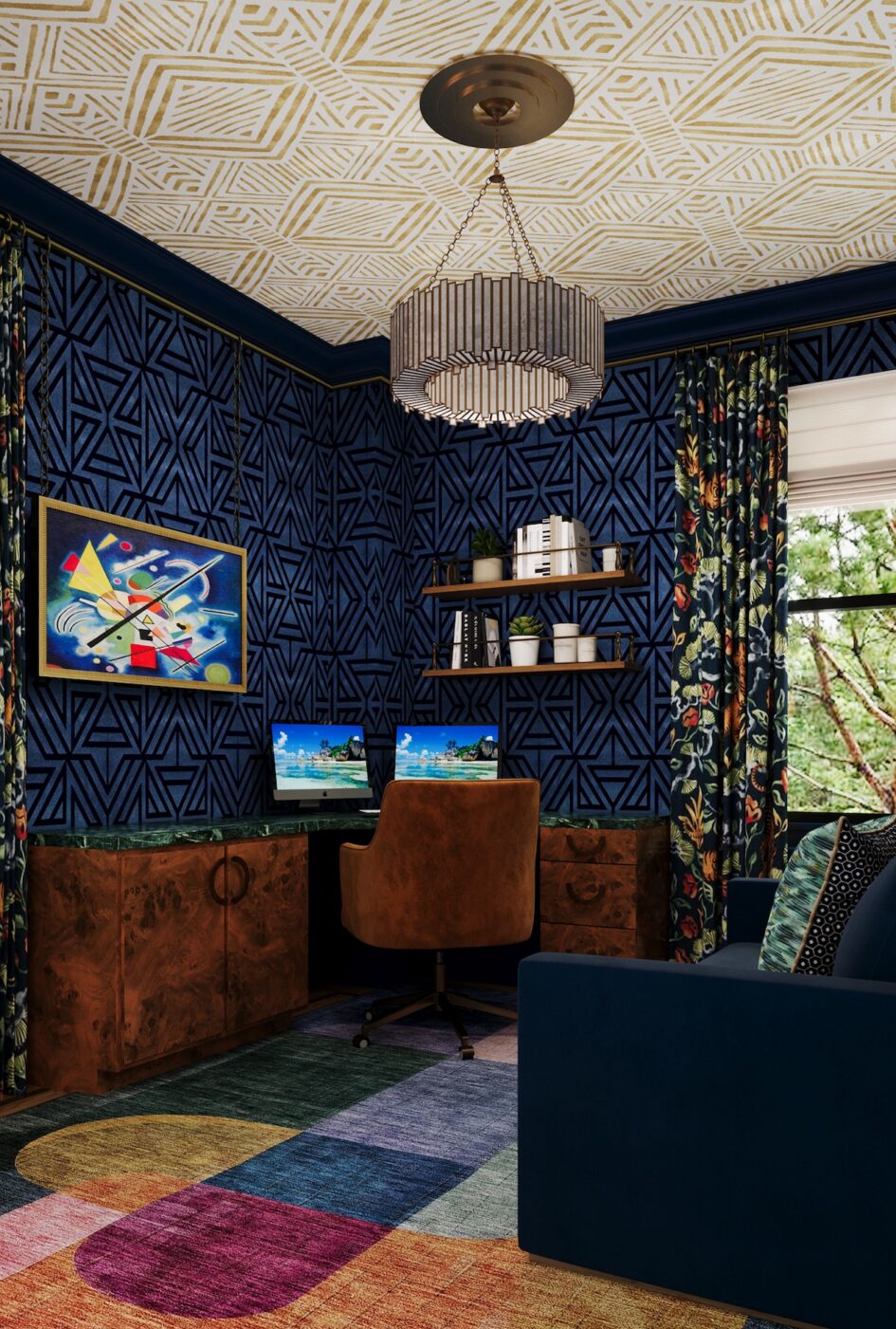 Home Office Colorful Wallpaper Ceiling