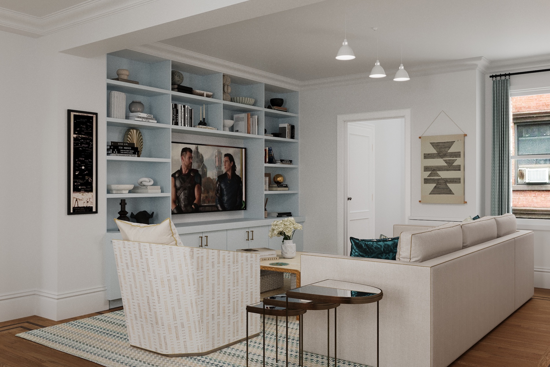 Living Room Design Built In Shelves