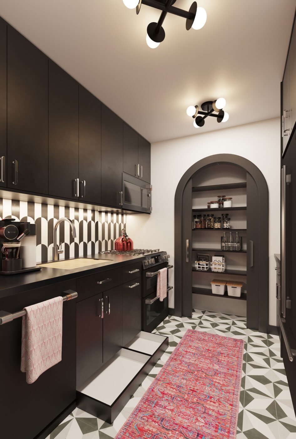 Black White Red Kitchen Upper East Side Nyc