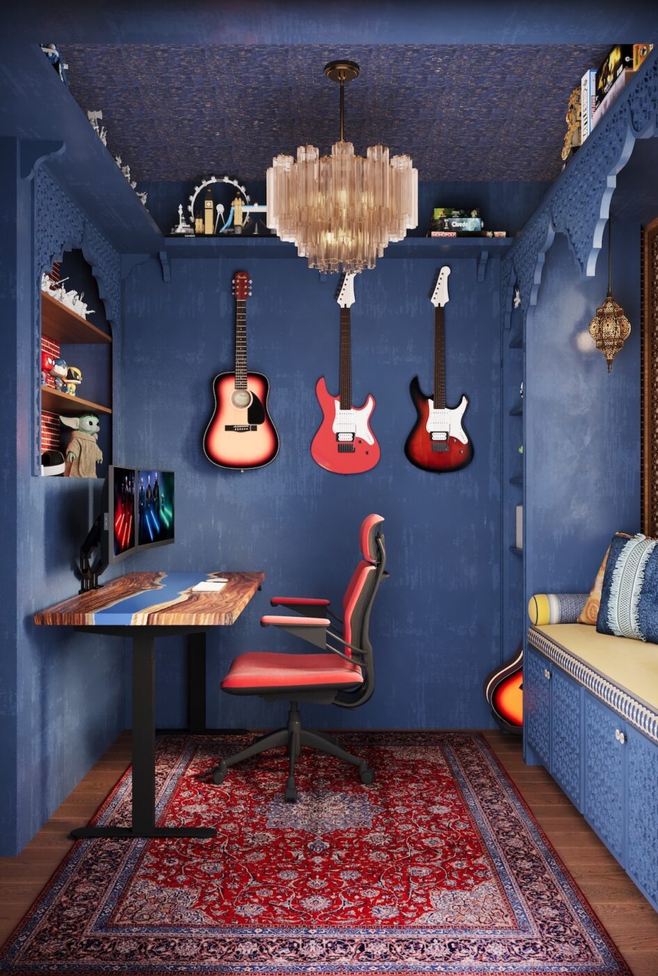 Home Office Design Guitars On Wall