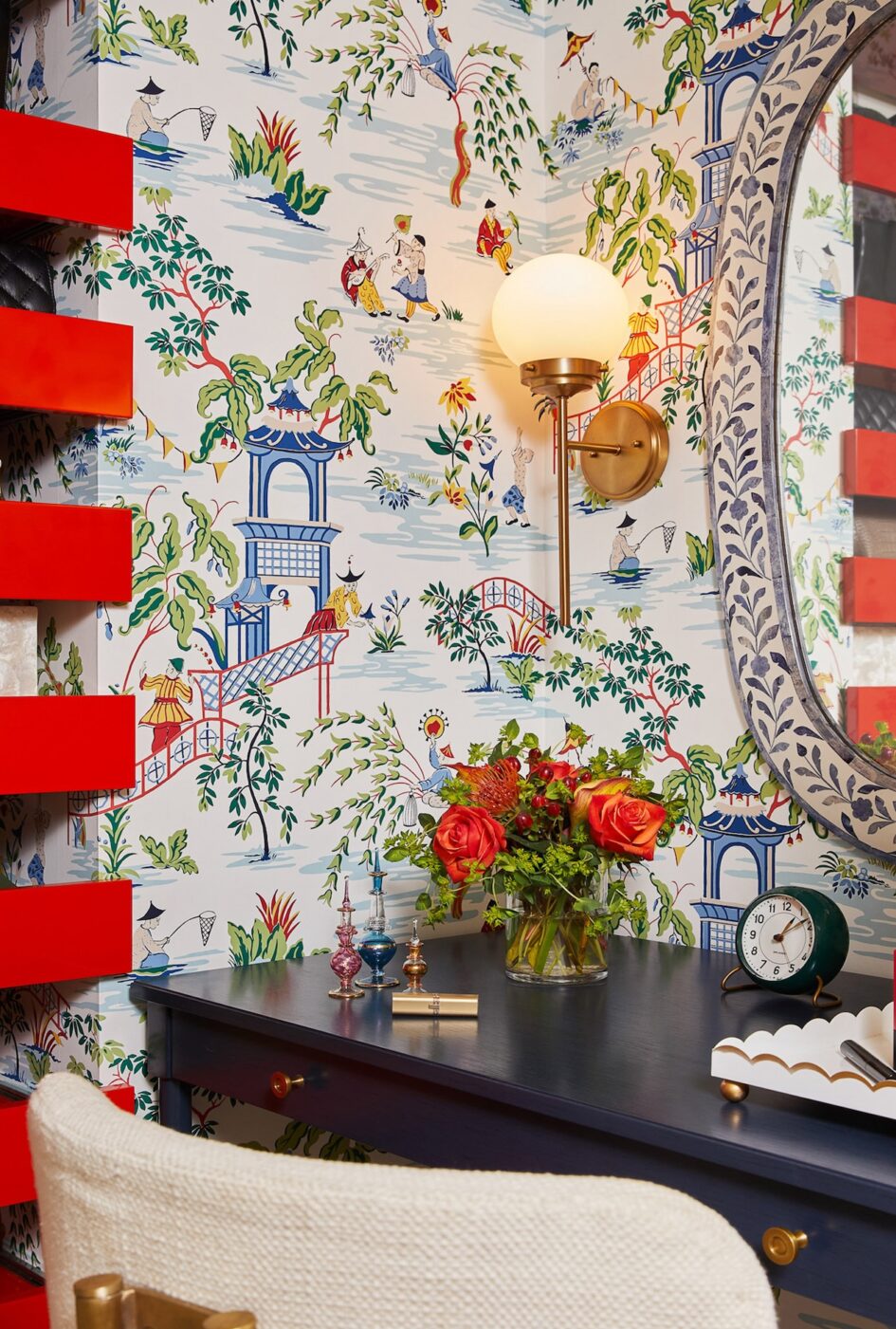 Wallpapered Home Office Desk Space Midtown Nyc