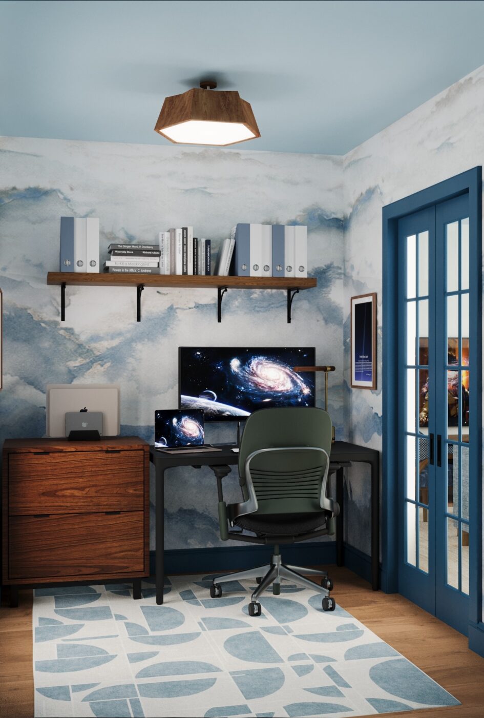 Home Office Interior Design Wallpaper Blue And White