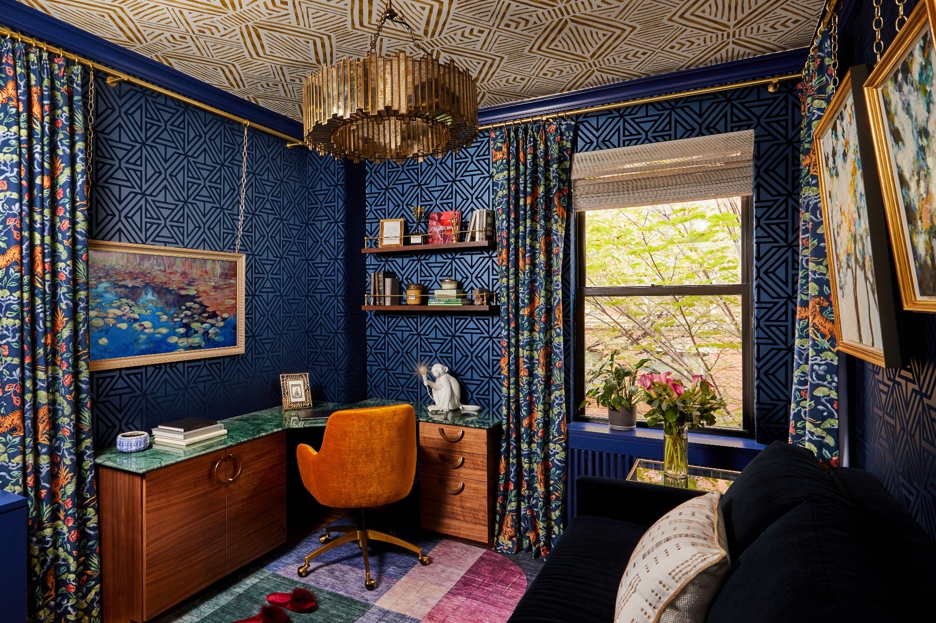 Bold Home Office Design Blue Black Wallpaper