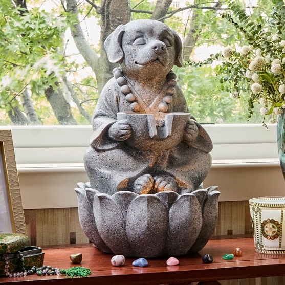 "Waffles" Meditating Dog Fountain